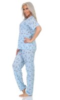 Damen Pyjama Hose + Shirt Schlafanzug Pyjama-Set; Blau/L/40