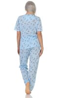 Damen Pyjama Hose + Shirt Schlafanzug Pyjama-Set; Blau/L/40