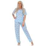 Damen Pyjama Hose + Shirt Schlafanzug Pyjama-Set; Blau/XL/42