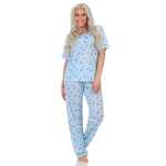 Damen Pyjama Hose + Shirt Schlafanzug Pyjama-Set; Blau/XL/42