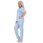Damen Pyjama Hose + Shirt Schlafanzug Pyjama-Set; Blau/XL/42