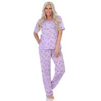 Damen Pyjama Hose + Shirt Schlafanzug Pyjama-Set; Flieder/L/40