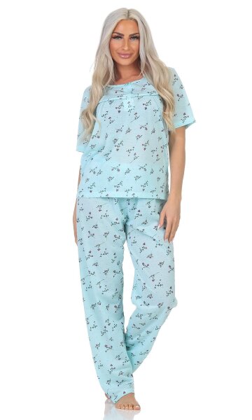 Damen Pyjama Hose + Shirt Schlafanzug Pyjama-Set; Grün/2XL/44