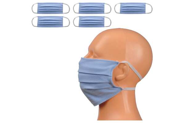 5 Stück Maske Mundschutz Gesichtsmaske waschbar 2-Lagen Baumwolle 100%,  Hellblau