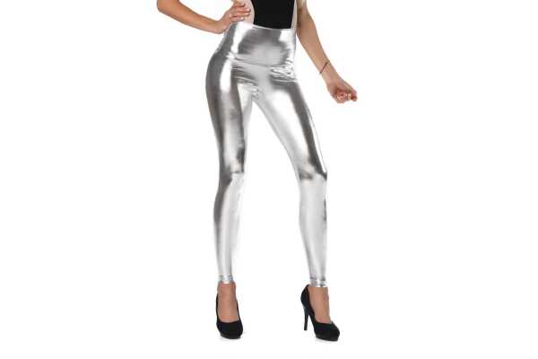 Damen Leggings Hohe Taille Wet-Look Glanz; Silber 6XL/52