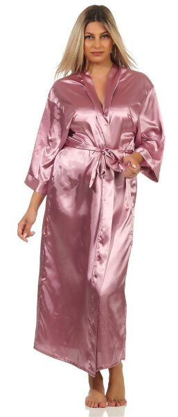 Damen langes Kimono Nachtmantel Seidenrobe Morgenmantel,  Heide 2XL
