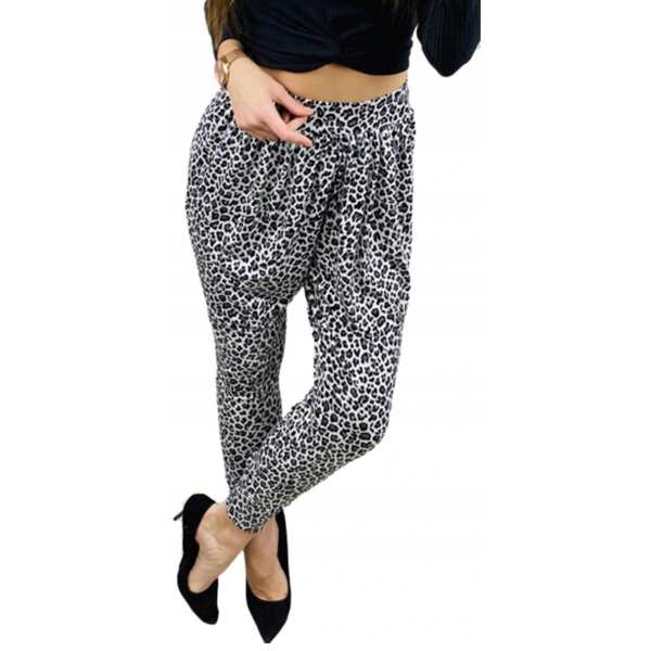 Damen Aladin-Hose Haremshose; Leo-Grau S/M