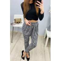 Damen Aladin-Hose Haremshose; Leo-Grau L/XL