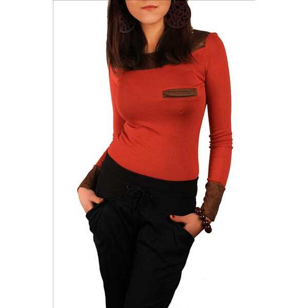 Longshirt Tunika Ripp Pullover; S/M; Ziegelrot