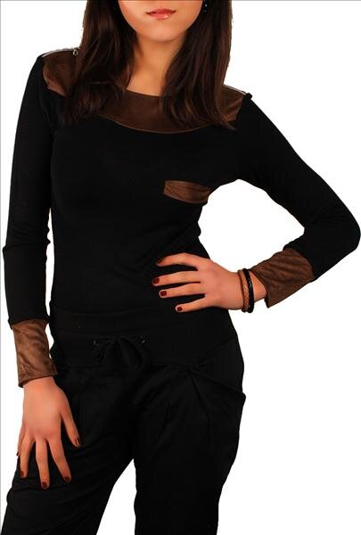 Longshirt Tunika Ripp Pullover; S/M; Schwarz