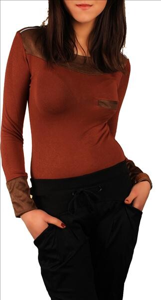 Longshirt Tunika Ripp Pullover; S/M; Nussbraun