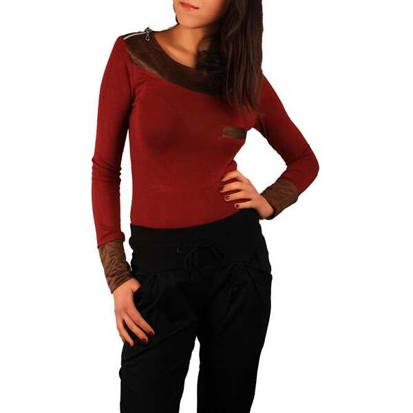 Longshirt Tunika Ripp Pullover; S/M; Bordo