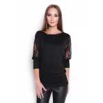 Damen Longshirt mit Tüll Ärmel Tunika Top Bluse,