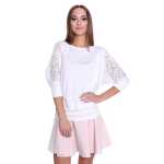 Damen Longshirt mit Tüll Ärmel Tunika Top Bluse,