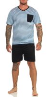 Herren Pyjama Short & T-Shirt Schlafanzug Nachthemd; Hellblau 3XL