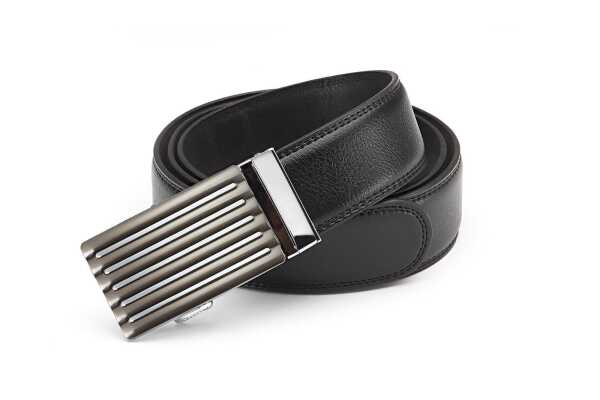 Herren Leder Gürtel Schwarz mit Automatic Schliesse 3,5 cm Breiter-Gürtel ;