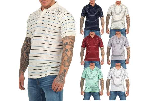 Herren Polo-Shirt mit Streifenmuster und Knopfleiste aus 100 % Baumwolle