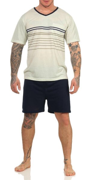Herren Sommer Pyjama Short & T-Shirt Schlafanzug; Gelbgrün M
