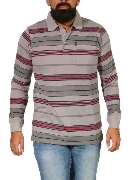 Herren Polo Shirt Langarm Longsleeve mit Brusttaschen; Grau XL