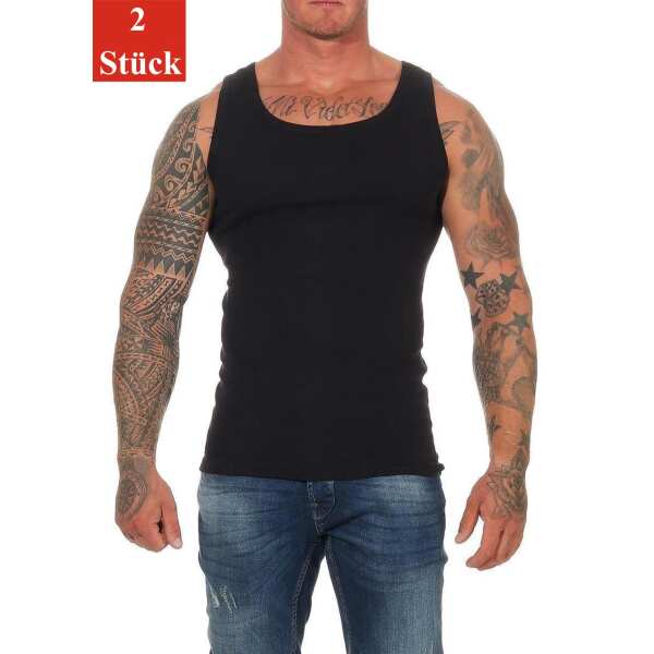 2 Stück Herren Unterhemd Männer Unterwäsche Baumwolle;  Schwarz/XL