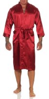 Herren Morgenmantel Robe Bathrobe Bademantel Satin, Rot XL