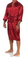 Herren Morgenmantel Robe Bathrobe Bademantel Satin, Rot XL