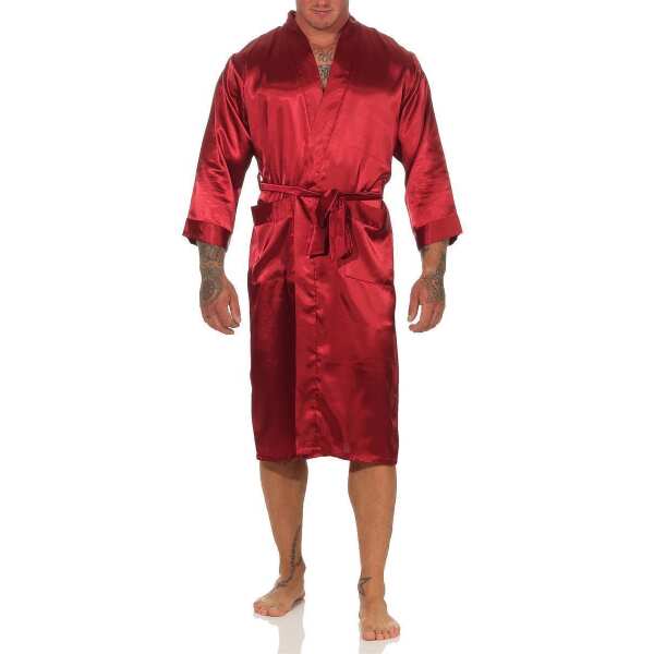 Herren Morgenmantel Robe Bathrobe Bademantel Satin, Rot L