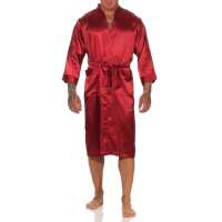 Herren Morgenmantel Robe Bathrobe Bademantel Satin, Rot L