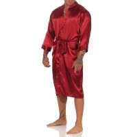 Herren Morgenmantel Robe Bathrobe Bademantel Satin, Rot L