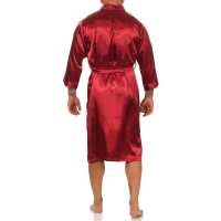 Herren Morgenmantel Robe Bathrobe Bademantel Satin, Rot L