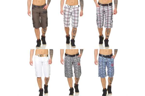 Herren Jungen Kurze Hosen Bermuda Shorts Karo mit Gürtel;