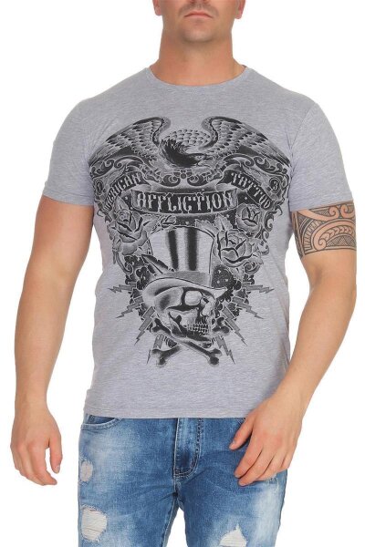 Herren T-Shirt Totenkopf Skull Vintage Aufdruck Biker Tatoo;  Grau M