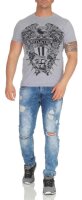 Herren T-Shirt Totenkopf Skull Vintage Aufdruck Biker Tatoo;  Grau M