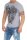 Herren T-Shirt Totenkopf Skull Vintage Aufdruck Biker Tatoo;  Grau M