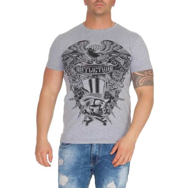 Herren T-Shirt Totenkopf Skull Vintage Aufdruck Biker Tatoo;  Grau S