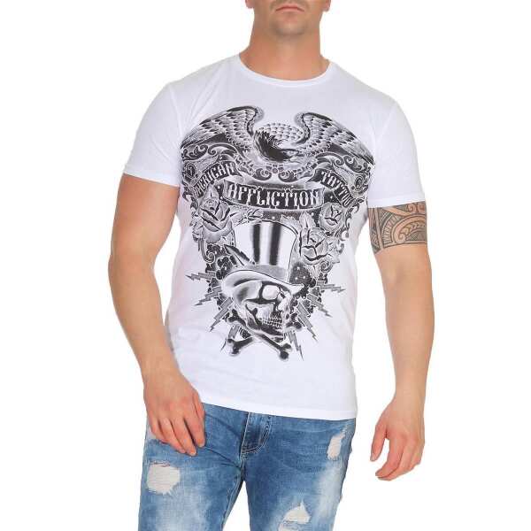 Herren T-Shirt Totenkopf Skull Vintage Aufdruck Biker Tatoo;  Weiß S