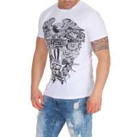 Herren T-Shirt Totenkopf Skull Vintage Aufdruck Biker Tatoo;  Weiß S