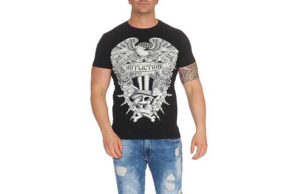 Herren T-Shirt Totenkopf Skull Vintage Aufdruck Biker Tatoo;  Schwarz M