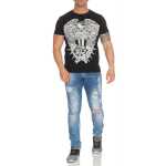 Herren T-Shirt Totenkopf Skull Vintage Aufdruck Biker Tatoo;  Schwarz M