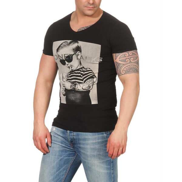 HerrenT-Shirt Kingz Muster Slim Fit Sommer Baumwolle Tatoo Dollar; Schwarz L