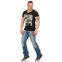 HerrenT-Shirt Kingz Muster Slim Fit Sommer Baumwolle Tatoo Dollar; Schwarz L