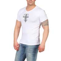 HerrenT-Shirt Kingz Muster Slim Fit Sommer Baumwolle Stickerei Tatoo;  Weiß-Silber XL