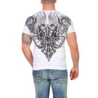 HerrenT-Shirt Kingz Muster Slim Fit Sommer Baumwolle Stickerei Tatoo;  Weiß-Silber XL