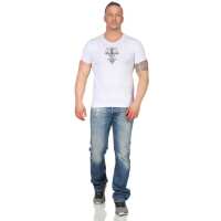 HerrenT-Shirt Kingz Muster Slim Fit Sommer Baumwolle Stickerei Tatoo;  Weiß-Silber XL