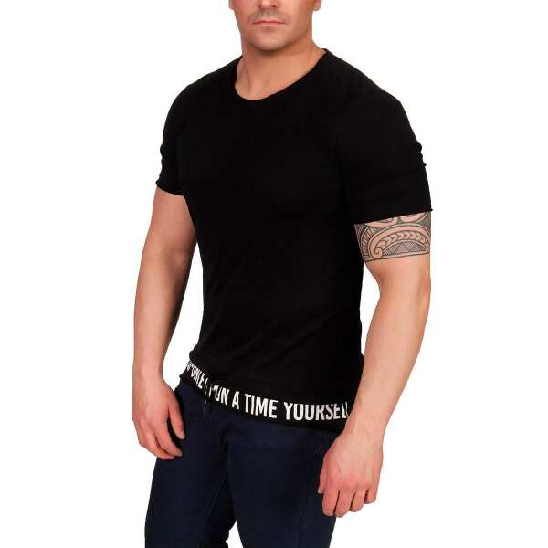 Herren T-Shirt Muster, Druck verschiedene modelle Slim Fit Sommer Baumwolle 5246 Schwarz M