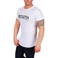 Herren T-Shirt mit Druck Slim Fit in schwarz / weiß, Baumwolle Weiß/S