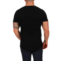 Herren T-Shirt mit Druck Slim Fit in schwarz / weiß, Baumwolle Schwarz/L