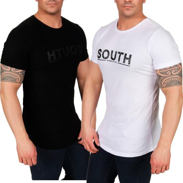 Herren T-Shirt mit Druck Slim Fit in schwarz / weiß, Baumwolle