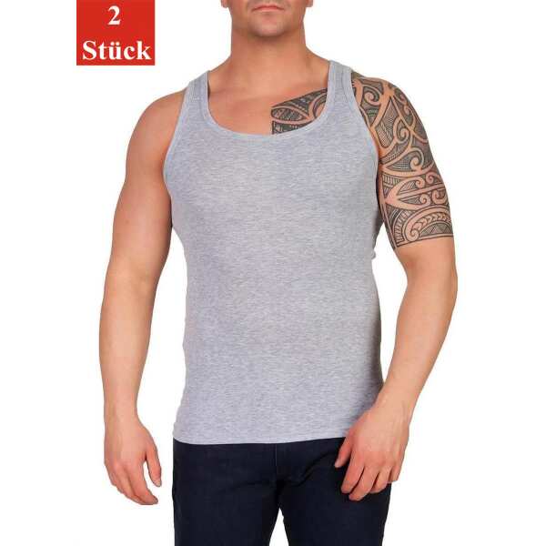 2 Stück Herren Unterhemd Männer Unterwäsche Baumwolle;  Grau/XXL