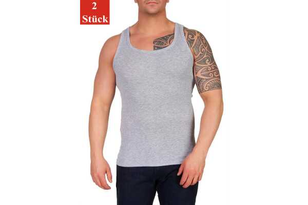 2 Stück Herren Unterhemd Männer Unterwäsche Baumwolle;  Grau/XL